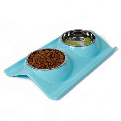 Double Cat Dog Bowl No-Skid Premium Stainless Steel Pet Feeder Set