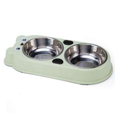 High Quality Pet Double Bowl Cat Dog Slow Feeding Stainless Steel Bowl